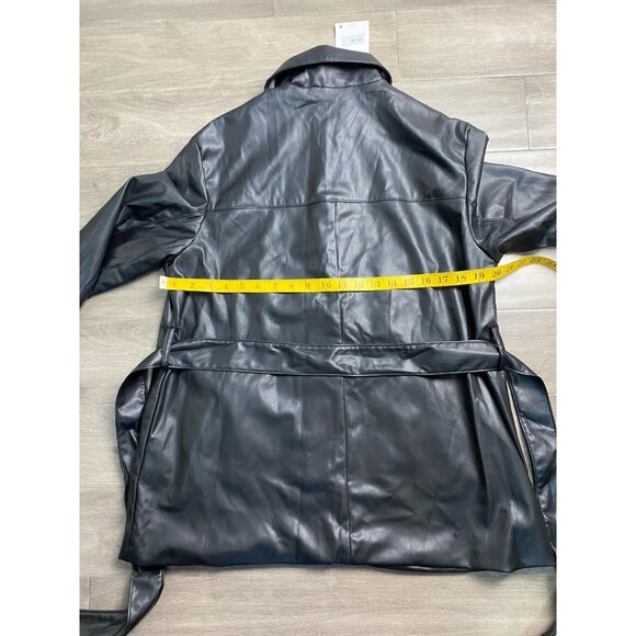 Zara Black Faux Leather Short Trench Water Repellent Jacket Women’s Size Small - Picture 4 of 13